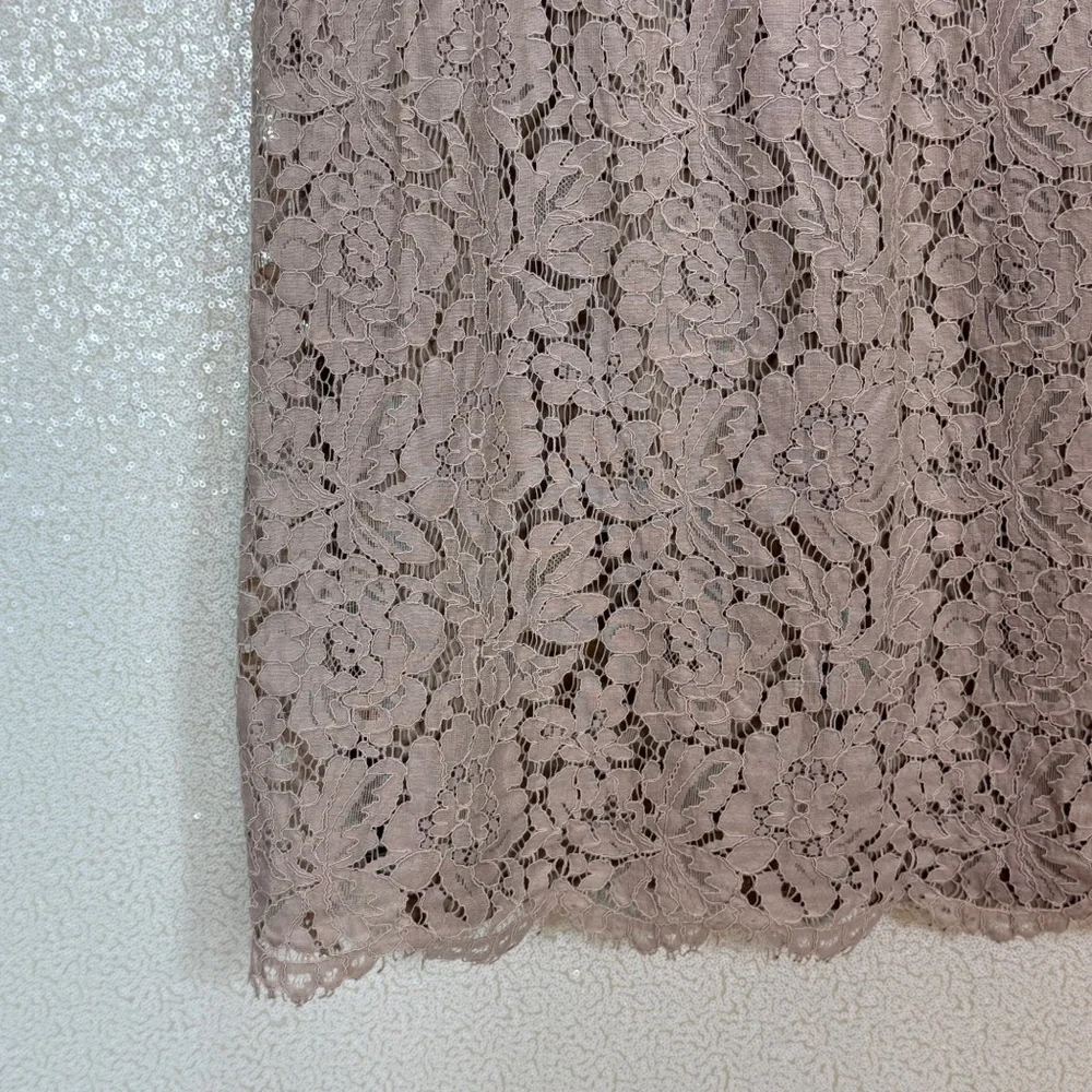 Xhilaration Lace Sleeveless Dress XL Taupe Blush Floral Crochet Mock Neck Boho